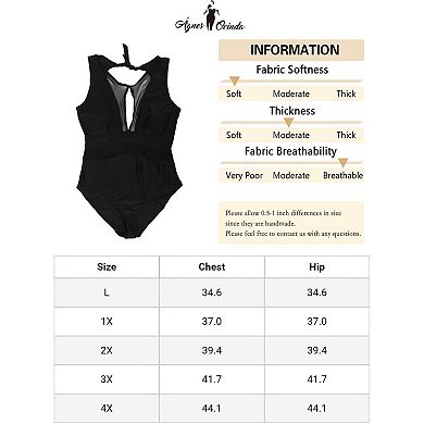 Plus Size One Piece Swimsuit For Women Mesh Bathing Suits Open Back Tie Plunge Swimwear