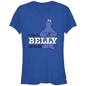 Juniors' Sesame Street Cookie Monster Take A Belly Breath Graphic Tee