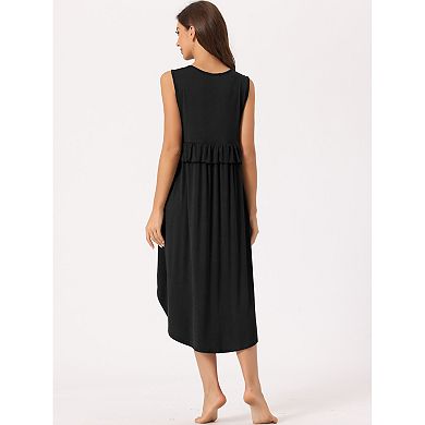 Women Ruffle Nightshirt Maternity Sleeveless Sleepshirt Pleated Loose Nightgown