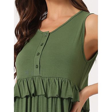 Women Ruffle Nightshirt Maternity Sleeveless Sleepshirt Pleated Loose Nightgown