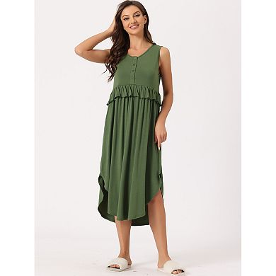 Women Ruffle Nightshirt Maternity Sleeveless Sleepshirt Pleated Loose Nightgown