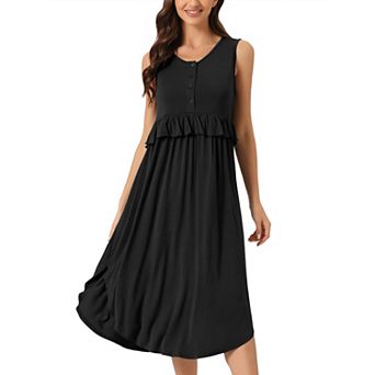 Women Ruffle Nightshirt Maternity Sleeveless Sleepshirt Pleated Loose Nightgown