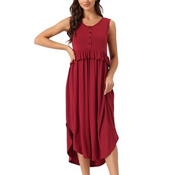 Women Ruffle Nightshirt Maternity Sleeveless Sleepshirt Pleated Loose Nightgown