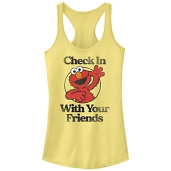 Juniors' Sesame Street Elmo Stamp Check In On Your Friends Graphic Racerback Tank