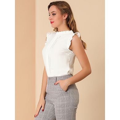 Women's 2 Packs Ruffled Crew Neck Office Vintage Sleeveless Work Blouses Top