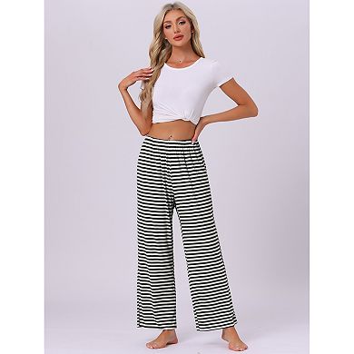 Women's Cotton Sleep Pants Elastic Waist Wide-Leg Straight Pants Sleepwear