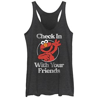 Juniors' Sesame Street Elmo Stamp Check In On Your Friends Graphic Racerback Tank
