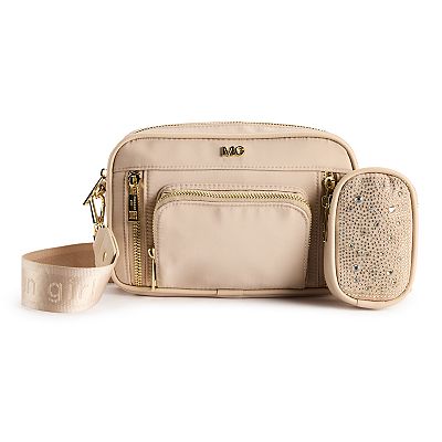 Madden Girl Women s Nylon Camera Crossbody Bag with Rhinestone Zip Pouch