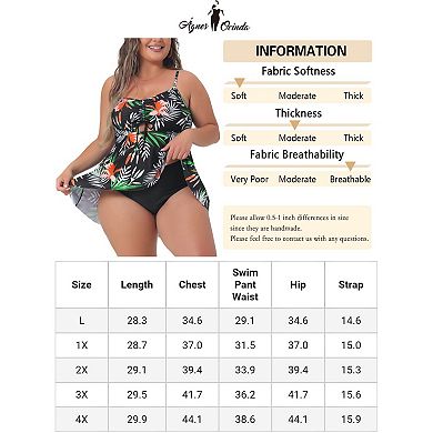 Women's Plus Size Bikini Swimsuit Floral Drawstring Ruffle High Waisted Tankini 2 Pcs Bathing Suits
