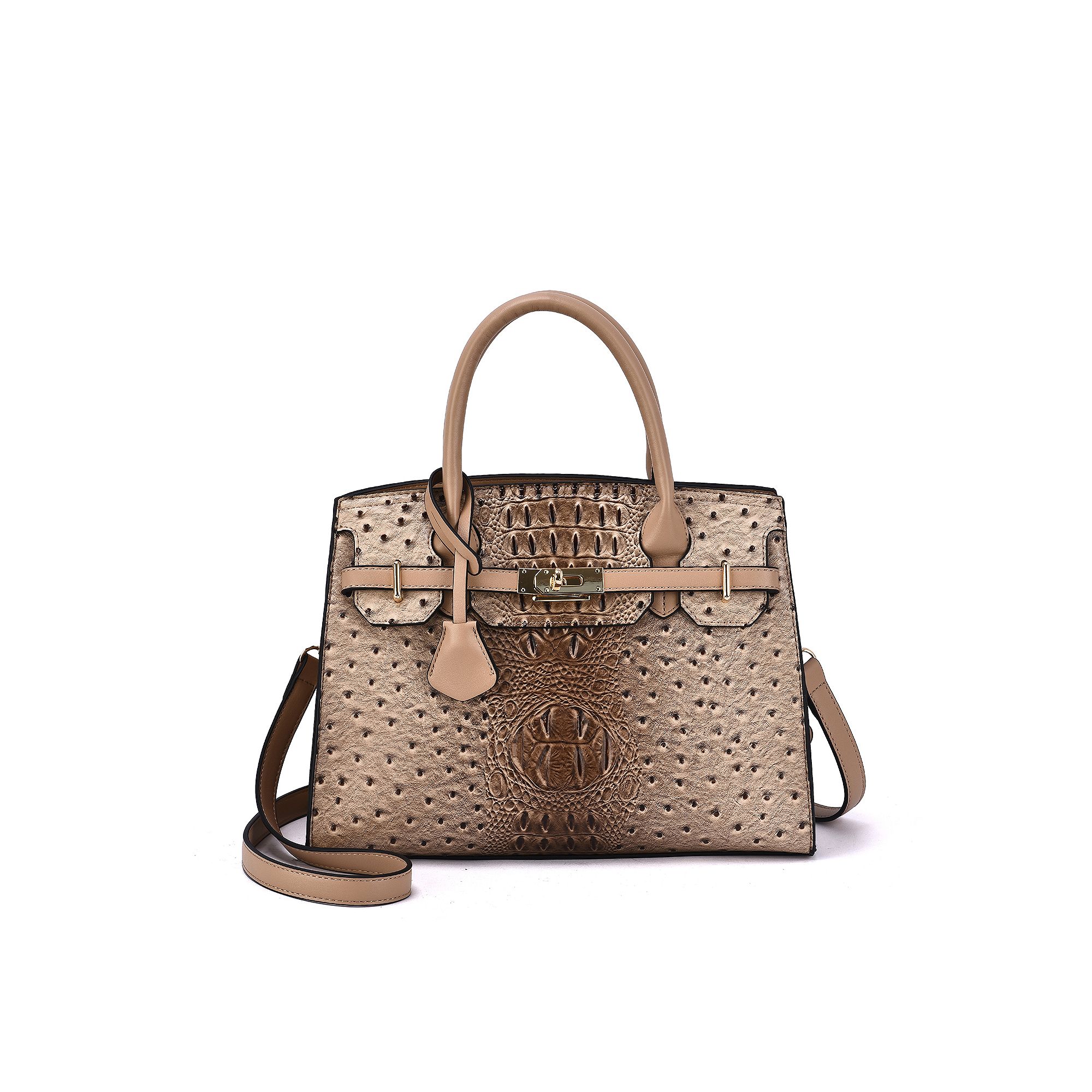 Mellow World Virginia Ostrich Pattern Satchel Bag, Brown