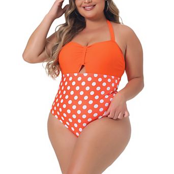 Plus Size One Piece Swimsuit For Women Polka Dots Tummy Control Bathing Suit Cutout Swimwear