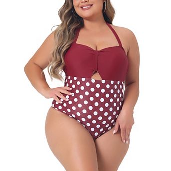 Plus Size One Piece Swimsuit For Women Polka Dots Tummy Control Bathing Suit Cutout Swimwear