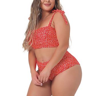 Plus Size Two Piece Swimsuit For Women Polka Dots Bikini Bandeau Bathing Suits