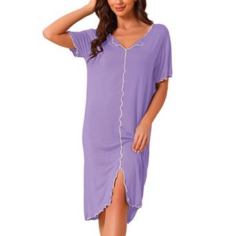 Women Ruffled V Neck Nightshirt Short Sleeve Sleepshirt Pullover Pajama Nightgown