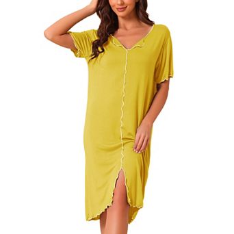 Women Ruffled V Neck Nightshirt Short Sleeve Sleepshirt Pullover Pajama Nightgown