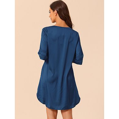Women's Satin Nightshirt V Neck Short Sleeve Sleepwear Basic Pajama With Pockets