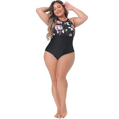 Women's Plus Size Bikini Swimsuits Floral Swimwear Flattering High Waisted One Piece Bathing Suits
