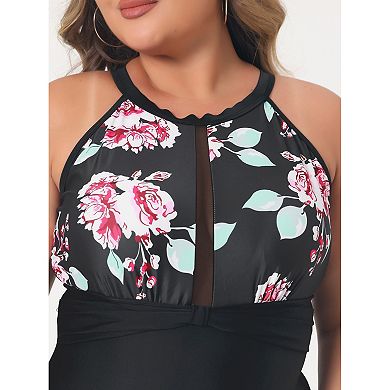 Women's Plus Size Bikini Swimsuits Floral Swimwear Flattering High Waisted One Piece Bathing Suits