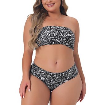 Plus Size Bikini For Women 2 pc Bandeau Bikini Swimsuits Off Shoulder High Waist Bathing Suit