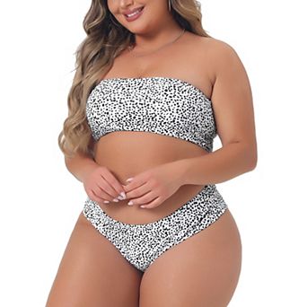 Plus Size Bikini For Women 2 pc Bandeau Bikini Swimsuits Off Shoulder High Waist Bathing Suit