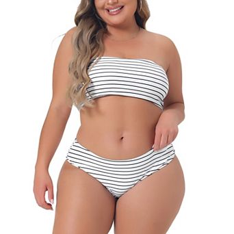 Plus Size Bikini For Women 2 pc Bandeau Bikini Swimsuits Off Shoulder High Waist Bathing Suit