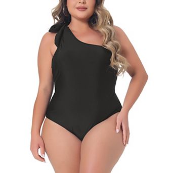 Plus Size One Piece Swimsuit For Women One Shoulder Knot Bathing Suit Tummy Control Swimwear