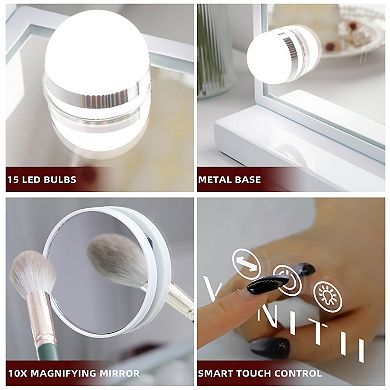 VANITII 15-led Bulbs Hollywood Mirror White with Lights Wall Mount USB Port