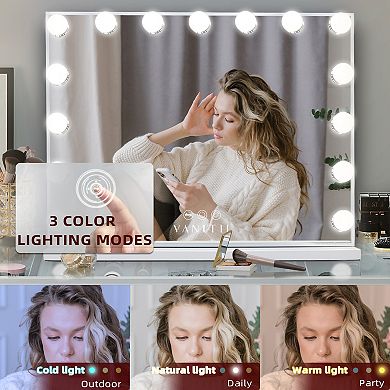 VANITII 15-led Bulbs Hollywood  Mirror  White with Lights Wall Mount USB Port