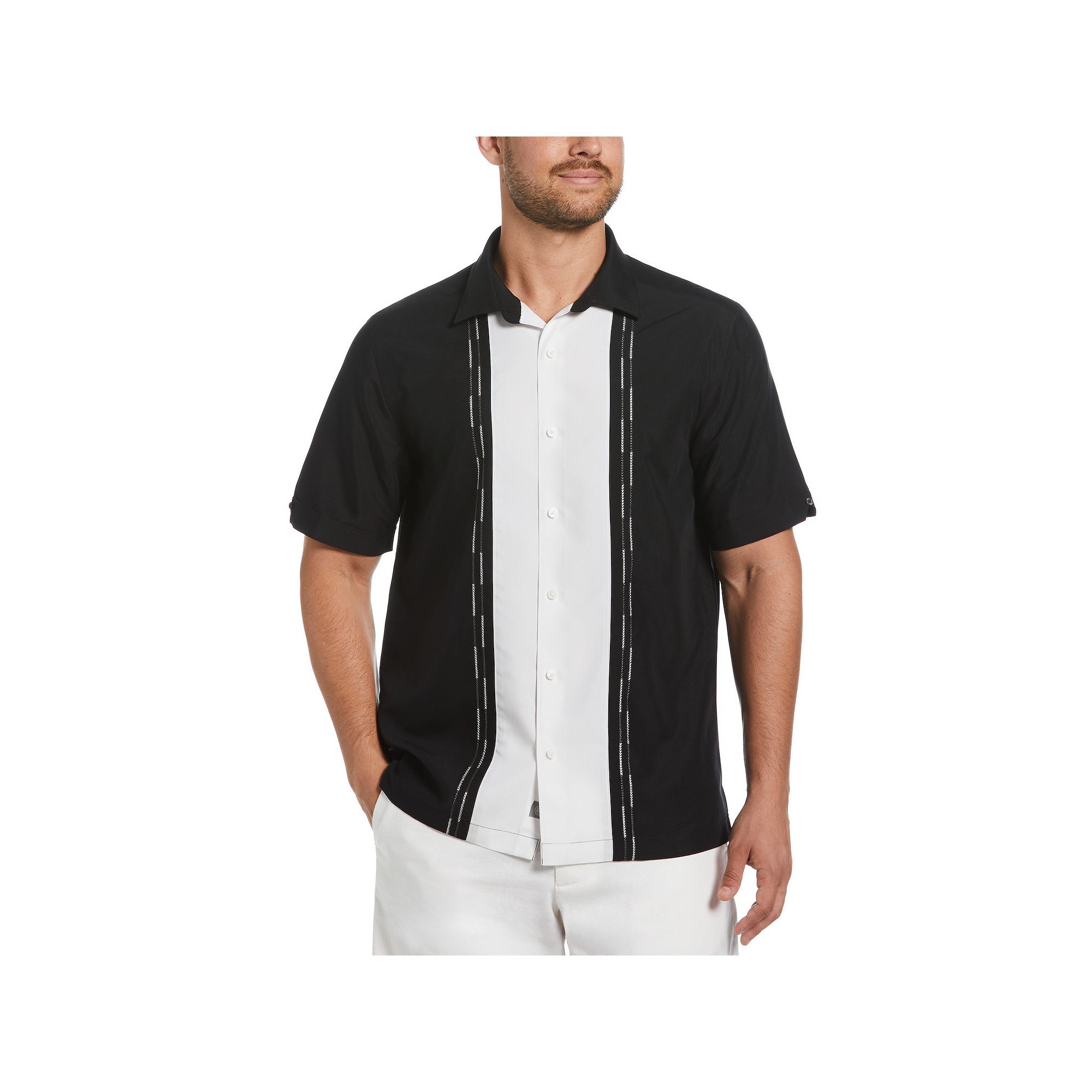 Mens Cubavera Colorblock Embroidery Short Sleeve Button-Down Shirt, Size: 