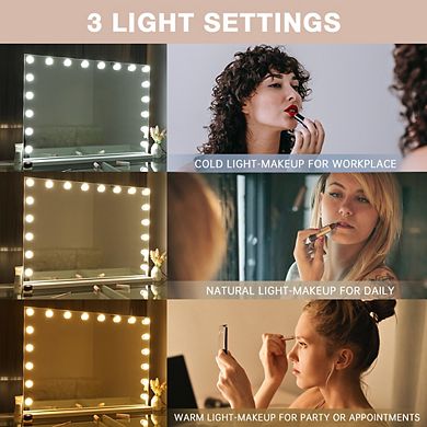 Vanitii Hollywood Mirror 18 Led Bulbs With Lights Bluetooth Wall Mount White