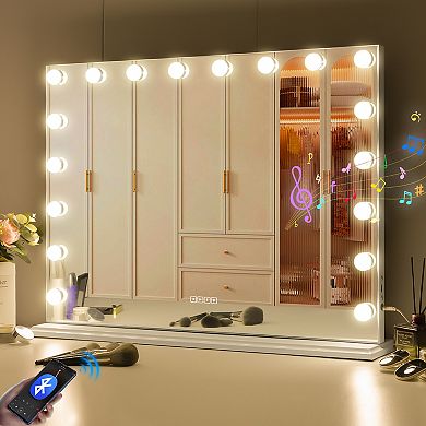Vanitii Hollywood Mirror 18 Led Bulbs With Lights Bluetooth Wall Mount White