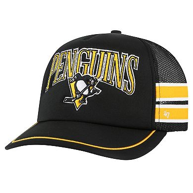 Men's '47 Black Pittsburgh Penguins Sideband Stripes Trucker Snapback Hat