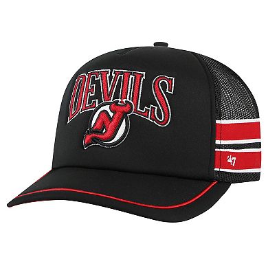 Men's '47 Black New Jersey Devils Sideband Stripes Trucker Snapback Hat