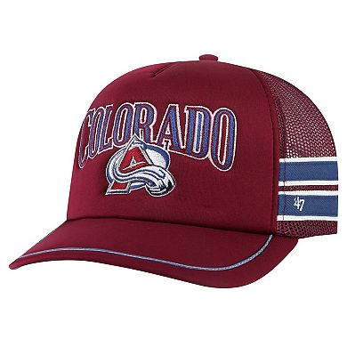 Men's '47 Burgundy Colorado Avalanche Sideband Stripes Trucker Snapback Hat