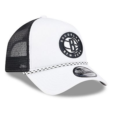 Men's New Era White/Black Brooklyn Nets Court Sport Foam A-Frame 9FORTY ...