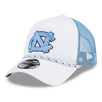 Men's New Era White/Carolina Blue North Carolina Tar Heels Court Sport Foam A-Frame 9FORTY Adjustable Trucker Hat