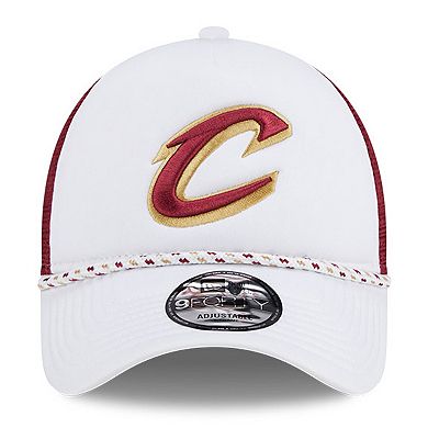 Men's New Era White/Wine Cleveland Cavaliers Court Sport Foam A-Frame 9FORTY Adjustable Trucker Hat