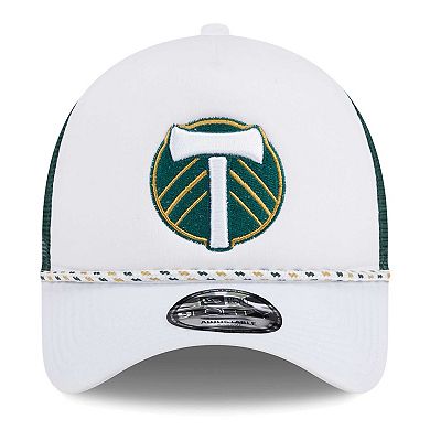 Men's New Era White/Green Portland Timbers Court Sport Foam A-Frame 9FORTY Adjustable Trucker Hat