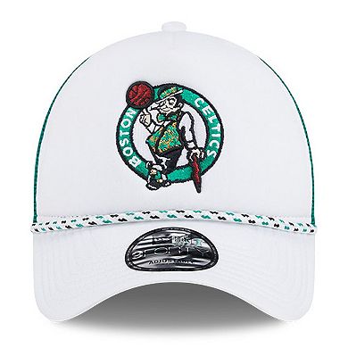 Men's New Era White/Kelly Green Boston Celtics Court Sport Foam A-Frame 9FORTY Adjustable Trucker Hat