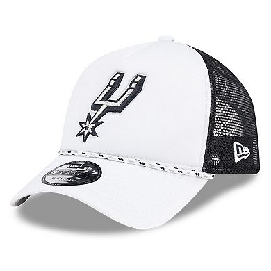 Men's New Era White/Black San Antonio Spurs Court Sport Foam A-Frame 9FORTY Adjustable Trucker Hat