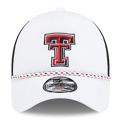 Men's New Era White/Black Texas Tech Red Raiders Court Sport Foam A-Frame 9FORTY Adjustable Trucker Hat