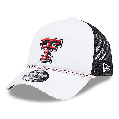Men's New Era White/Black Texas Tech Red Raiders Court Sport Foam A-Frame 9FORTY Adjustable Trucker Hat