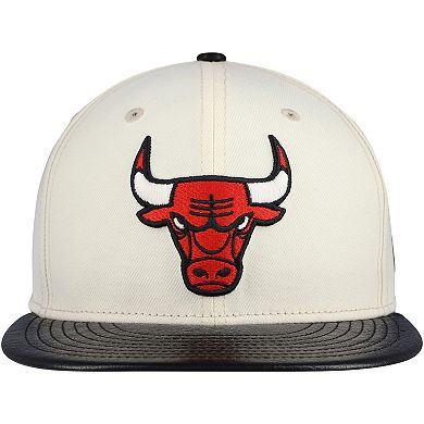 Men's New Era Cream/Black Chicago Bulls Faux Leather Visor Two-Tone 59FIFTY Fitted Hat