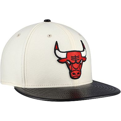 Men's New Era Cream/Black Chicago Bulls Faux Leather Visor Two-Tone 59FIFTY Fitted Hat