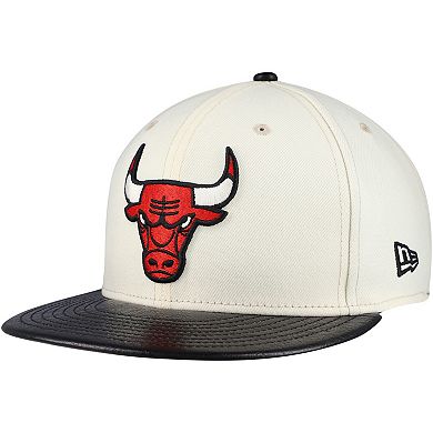 Men's New Era Cream/Black Chicago Bulls Faux Leather Visor Two-Tone 59FIFTY Fitted Hat