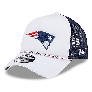 Men's New Era White/Navy New England Patriots Court Sport Foam Front A-Frame 9FORTY Adjustable Trucker Hat