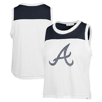 Women's '47 White/Navy Atlanta Braves Plus Size Waist Length Muscle Tank Top