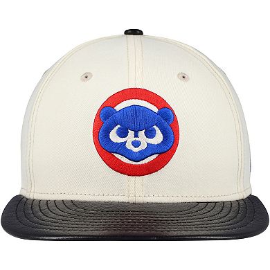 Men's New Era Cream Chicago Cubs Game Night Leather Visor 59FIFTY Fitted Hat