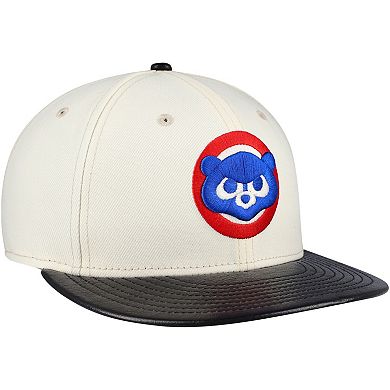 Men's New Era Cream Chicago Cubs Game Night Leather Visor 59FIFTY Fitted Hat