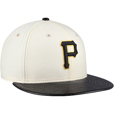 Men's New Era Cream Pittsburgh Pirates Game Night Leather Visor 59FIFTY Fitted Hat